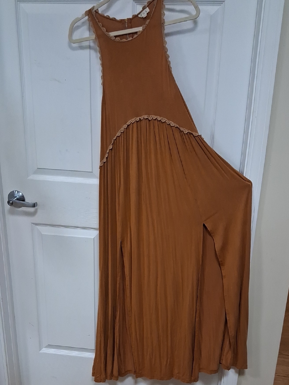 Boho Maxi Dress in Rust with Lace Trim